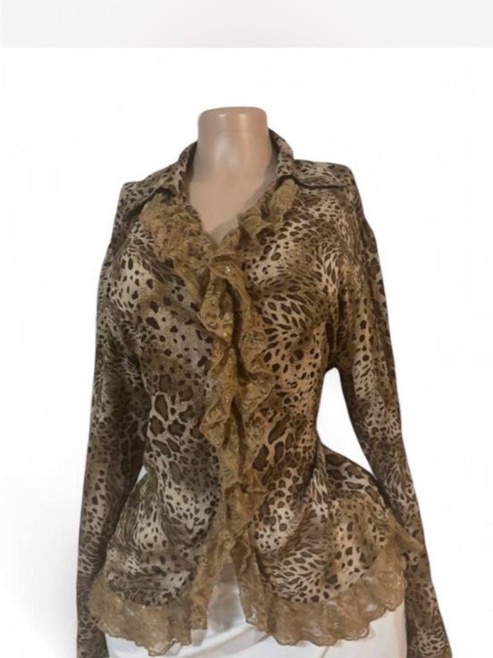 Fashion Bug Brown Leopard Print Ruffle Long Sleeve Blouse
